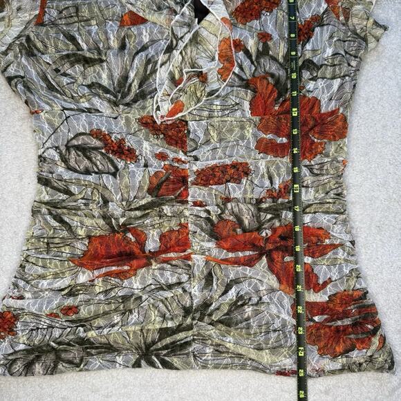 AB Studio Y2K Ruched Floral Mesh Top Fairy Grunge Ruffle Romantic Stretch XL - Picture 11 of 15